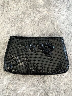 1970s black metal mesh clutch pouch by Allen Edward